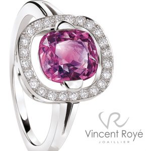 Bague Pink Lady or blanc carrée