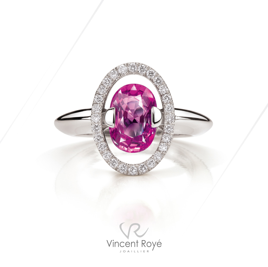 Bague Pink Lady or blanc ovale