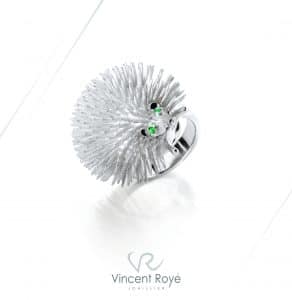 Bague Hérisson or blanc